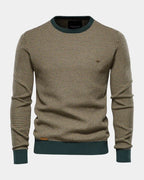 Green Men's Textured Knit Sweater with Crew Neck & Ribbed Trim