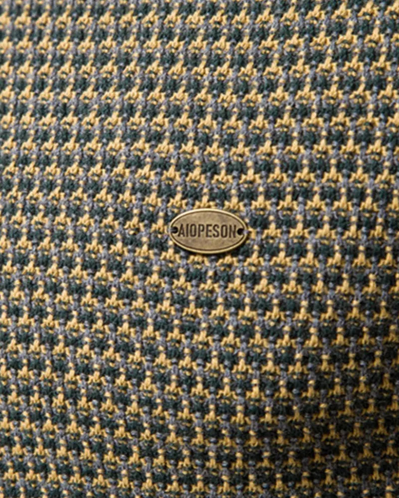 Men's Textured Knit Sweater with Crew Neck & Ribbed Trim - Fabric Close Up