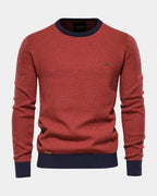 Men's Textured Knit Sweater with Crew Neck & Ribbed Trim - Studio Front