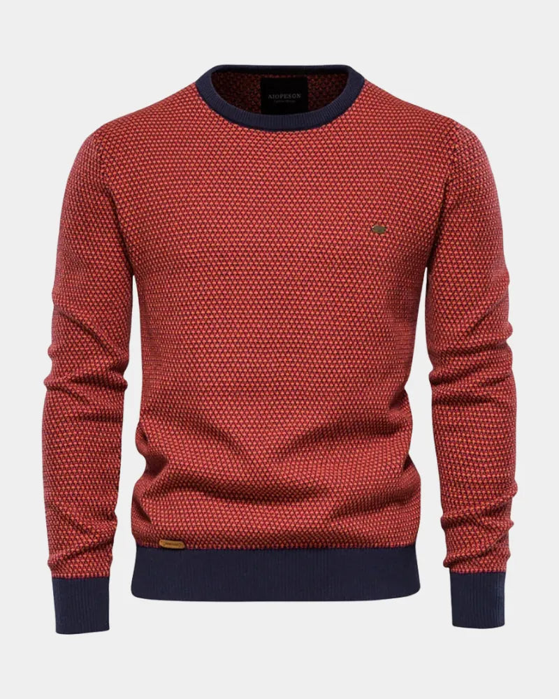 Men's Textured Knit Sweater with Crew Neck & Ribbed Trim - Studio Front