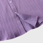 Purple Men's Textured Linen Shirt — Olivia Short Sleeve Button-Front - Hem Detail