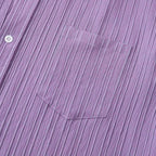 Purple Men's Textured Linen Shirt — Olivia Short Sleeve Button-Front - Pocket Detail