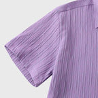Purple Men's Textured Linen Shirt — Olivia Short Sleeve Button-Front - Sleeve Detail