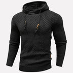 Black Men's Textured Pullover Hoodie with Drawstring Hood & Relaxed Fit