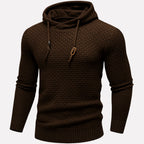 Brown Men's Textured Pullover Hoodie with Drawstring Hood & Relaxed Fit