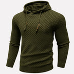 Dark Green Men's Textured Pullover Hoodie with Drawstring Hood & Relaxed Fit