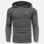 Grey Men's Textured Pullover Hoodie with Drawstring Hood & Relaxed Fit