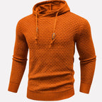 Orange Men's Textured Pullover Hoodie with Drawstring Hood & Relaxed Fit