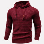 Red Men's Textured Pullover Hoodie with Drawstring Hood & Relaxed Fit