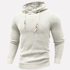 White Men's Textured Pullover Hoodie with Drawstring Hood & Relaxed Fit