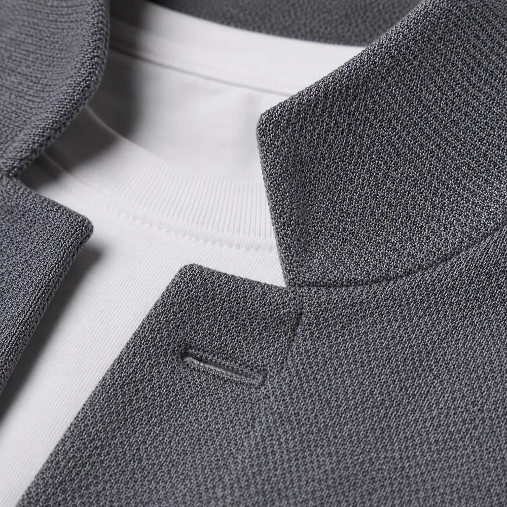 Men's Textured Cardigan with Stand Collar & Patch Pockets - Collar Detail