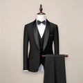 Black Men's Three Piece Shawl Lapel Tuxedo with Satin Trim & Tailored Fit — Holden