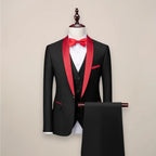 Blackred Men's Three Piece Shawl Lapel Tuxedo with Satin Trim & Tailored Fit — Holden - Front Formal