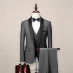 Grey Men's Three Piece Shawl Lapel Tuxedo with Satin Trim & Tailored Fit — Holden