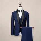 Navy Blue Men's Three Piece Shawl Lapel Tuxedo with Satin Trim & Tailored Fit — Holden