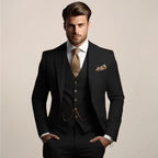 Black Men's Three Piece Wedding Suit with Notch Lapel & Chain-Detail Waistcoat — Ronan