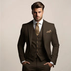 Dark Brown Men's Three Piece Wedding Suit with Notch Lapel & Chain-Detail Waistcoat — Ronan