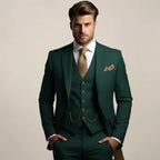Dark Green Men's Three Piece Wedding Suit with Notch Lapel & Chain-Detail Waistcoat — Ronan