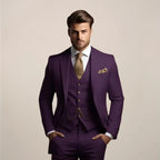 Dark Men's Three Piece Wedding Suit with Notch Lapel & Chain-Detail Waistcoat — Ronan - Purple