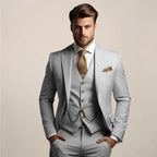 Grey Men's Three Piece Wedding Suit with Notch Lapel & Chain-Detail Waistcoat — Ronan