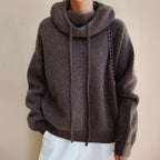 Women's Merino Wool Turtleneck Sweater with Drawstring Hood & Oversized Fit