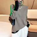 Green Women's Herringbone Turtleneck Sweater with Contrast Stripe Sleeves - Worn Lifestyle