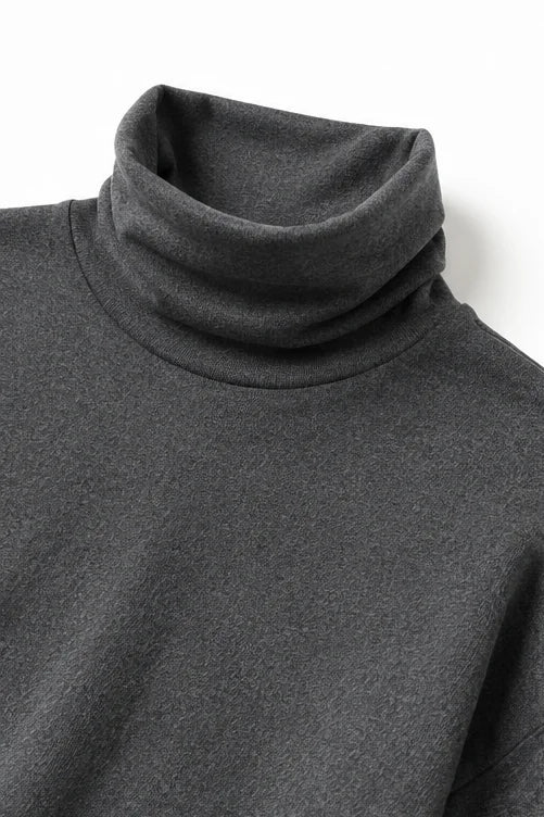 Women's Turtleneck Pants Set with Wide-Leg Fit & Drawstring Waist - Close Up Neckline