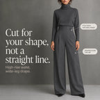 Women's Turtleneck Pants Set with High-Waist Wide-Leg Trousers & Belt - Infographic Fit Details