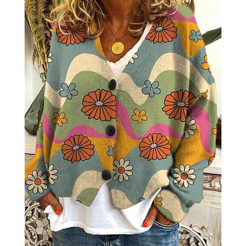 Women's Floral Open-Front Cardigan with Button-Front Design — Sadie