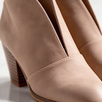 Women's V Cut Ankle Boots with Cushioned Footbed & Stacked Block Heel - Close Up V Cut Detail
