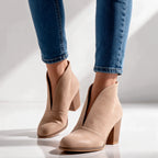 Women's V Cut Ankle Boots with Cushioned Footbed & Stacked Block Heel - Worn Lifestyle Walking