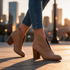 Women's V Cut Ankle Boots with Cushioned Footbed & Stacked Block Heel - Worn Outdoor City Sunset