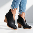 Women's V Cut Ankle Boots with Cushioned Footbed & Stacked Block Heel - Worn Lifestyle Cropped Jeans
