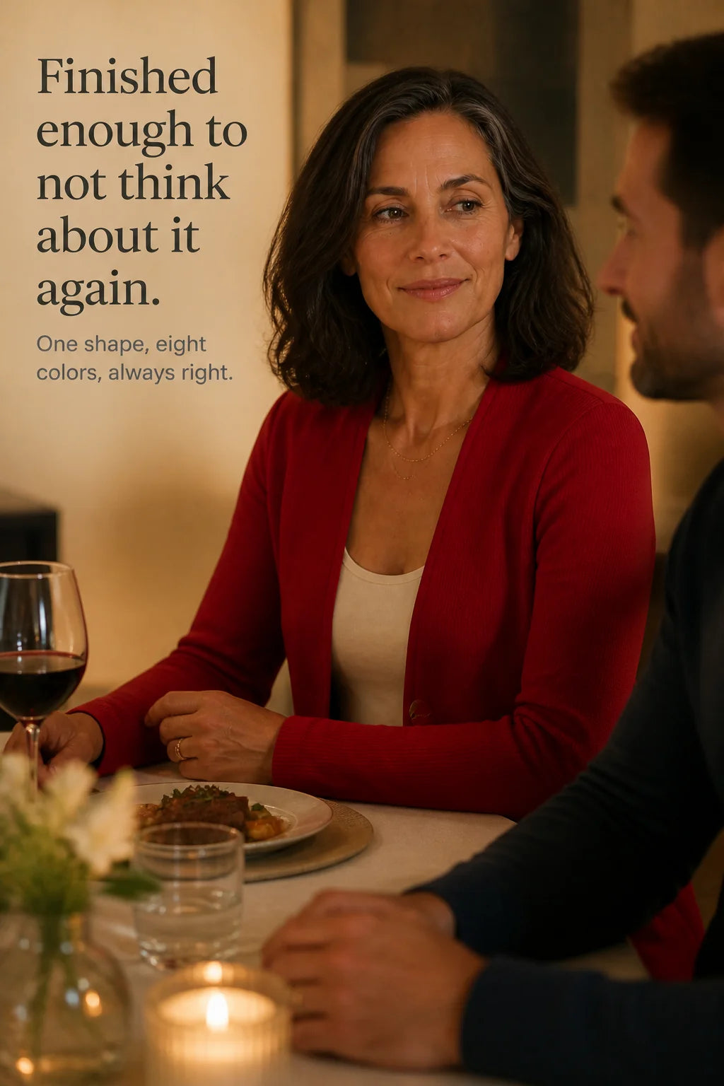 Women's V-Neck Blazer with Single-Button Closure & A-Line Fit - Red Dinner Table Scene