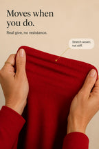Women's V-Neck Blazer with Single-Button Closure & A-Line Fit - Red Fabric Stretch Detail