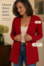 Women's V-Neck Blazer with Single-Button Closure & A-Line Fit - Red Infographic Deep V Closure