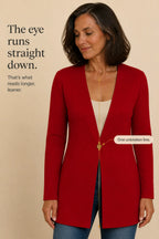 Women's V-Neck Blazer with Single-Button Closure & A-Line Fit - Red Infographic Vertical Line