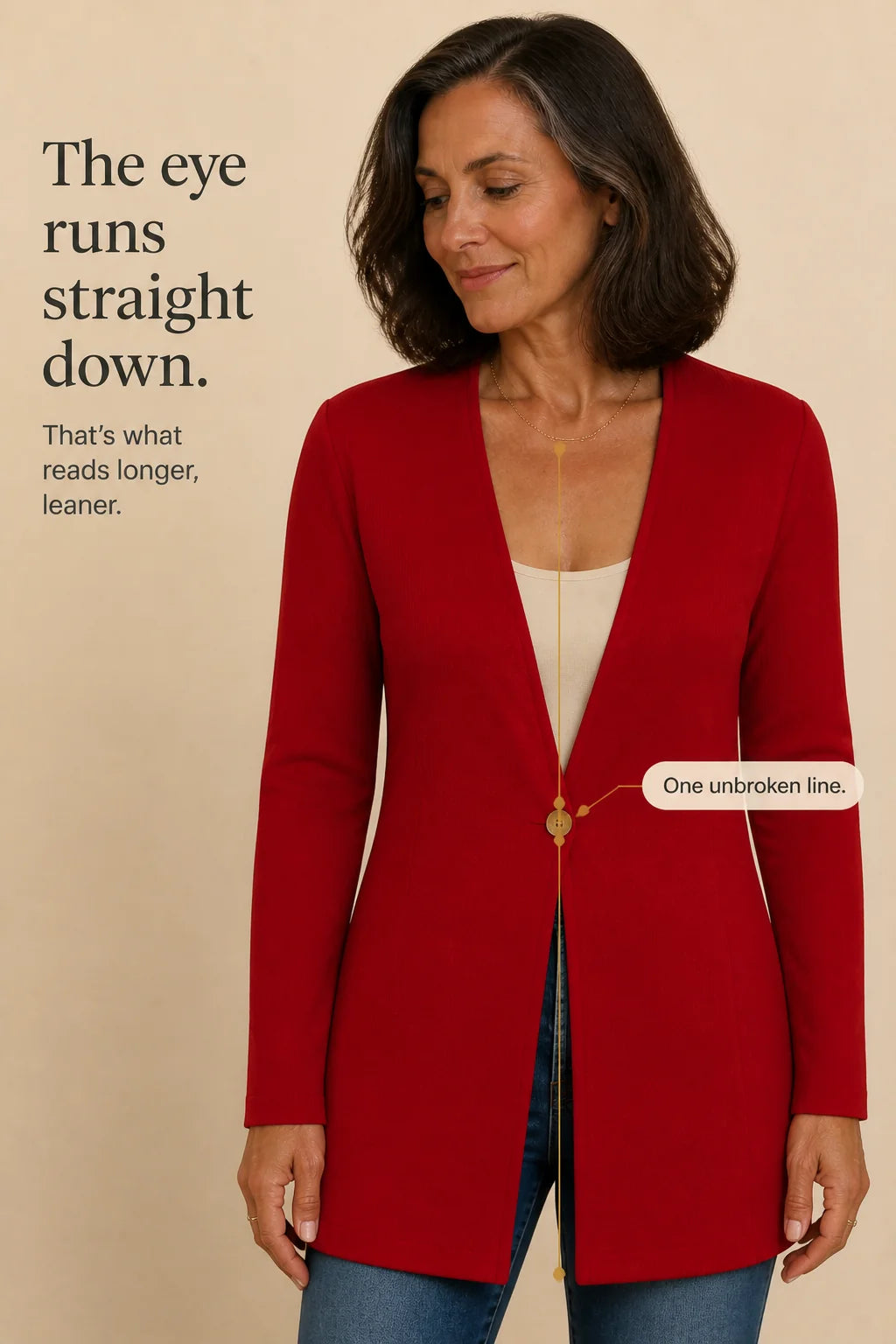 Women's V-Neck Blazer with Single-Button Closure & A-Line Fit - Red Infographic Vertical Line