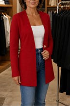 Women's V-Neck Blazer with Single-Button Closure & A-Line Fit - Red