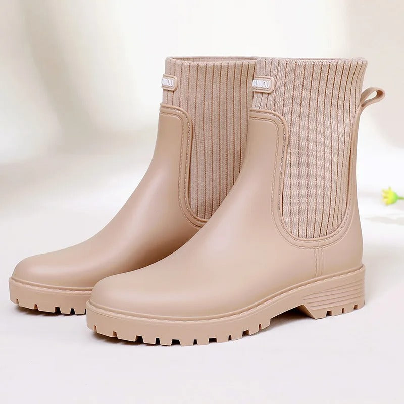 Light Beige 2 Women's Rain Boots — Cassidy Everyday Knit-Cuff Waterproof