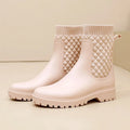 Beige geweven geweven Women's Rain Boots — Cassidy Everyday Knit-Cuff Waterproof