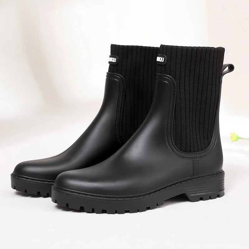 Black 2 Women's Rain Boots — Cassidy Everyday Knit-Cuff Waterproof