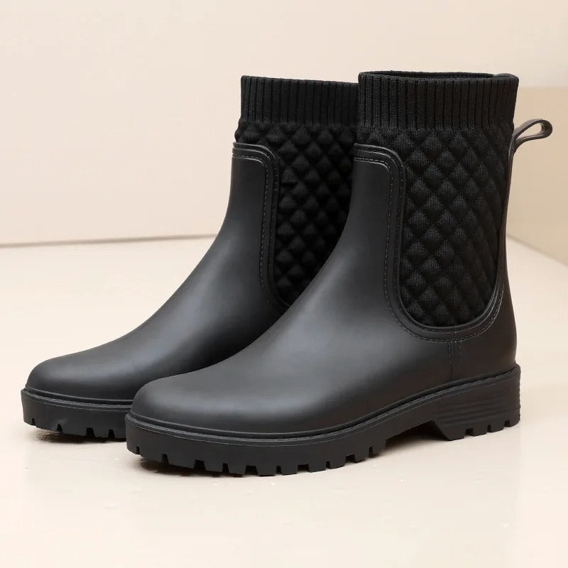 Woven Black geweven Women's Rain Boots — Cassidy Everyday Knit-Cuff Waterproof