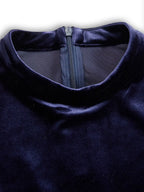 Women's Velvet Maxi Dress with A-Line Silhouette & Puff-Sleeve Detail - Close Up Neckline Zipper