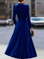 Women's Velvet Maxi Dress with A-Line Silhouette & Puff-Sleeve Detail