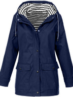 Dark Blue Blue Women's Rain Jacket With Hood — Catherine Lightweight Waterproof Zip-Up