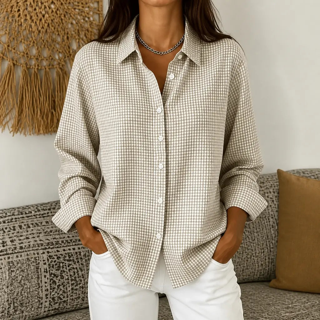 Apricot Women's Vintage Plaid Button-Front Shirt with Relaxed Fit