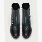 Women's Vintage Button Ankle Boots with Comfort Spool Heel & Side Zip - Green Top Down View