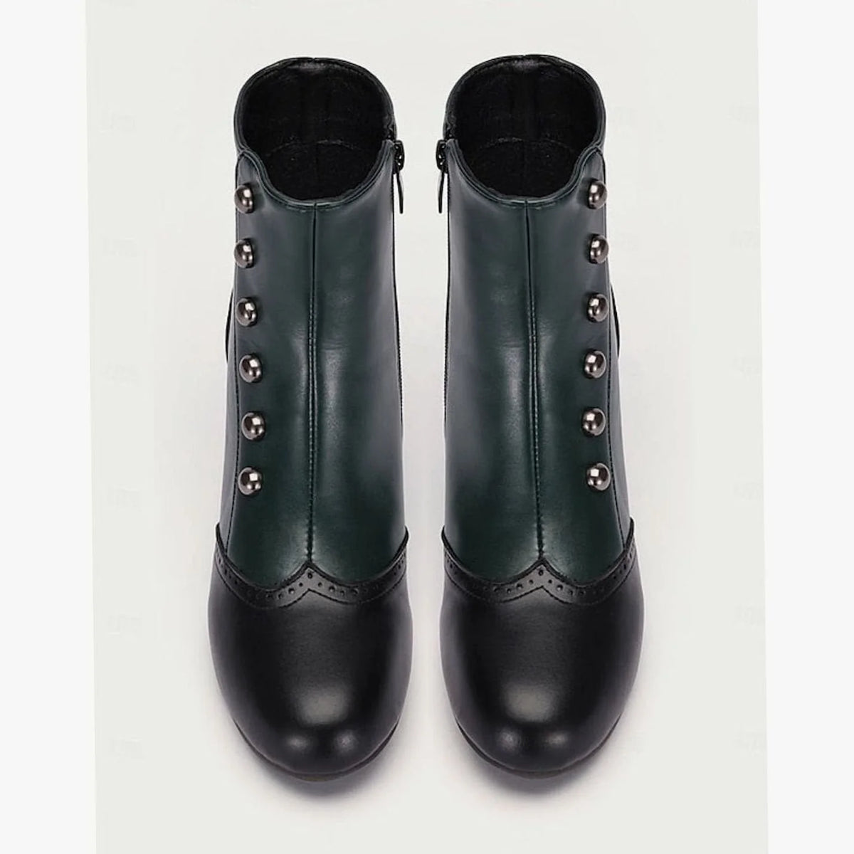 Women's Vintage Button Ankle Boots with Comfort Spool Heel & Side Zip - Green Top Down View