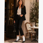 Women's Vintage Button Ankle Boots with Comfort Spool Heel & Side Zip - White Worn Lifestyle Standing